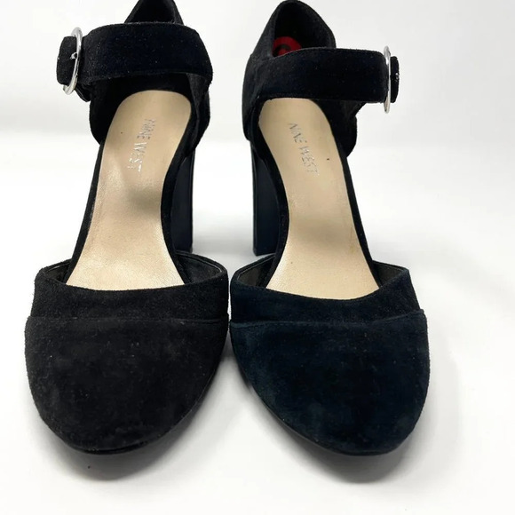Nine West Suede Leather Ankle Strap Round Toe Heels Pump Black Size 6 - Picture 5 of 8